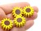 8 21mm Sunflower Beads Yellow Flower with Brown Center Flat Floral Wood Beads